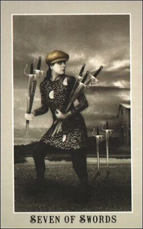 Seven of Swords card from the Silver Era Tarot deck