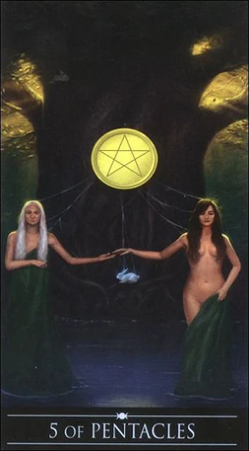 Five of Pentacles card from the Silver Witchcraft Tarot deck