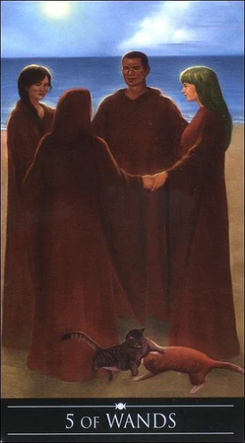 Five of Wands card from the Silver Witchcraft Tarot deck