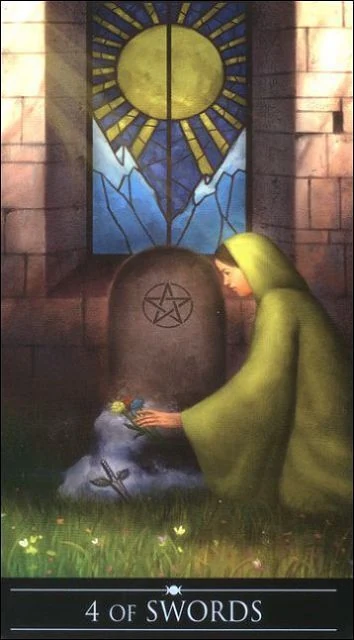 Four of Swords card from the Silver Witchcraft Tarot deck