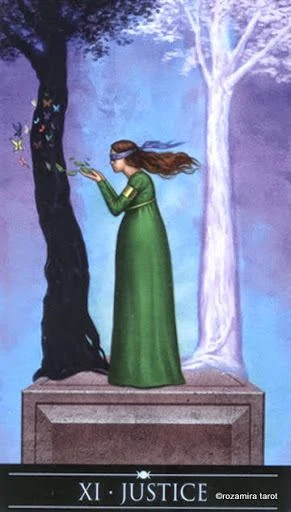 Justice card from the Silver Witchcraft Tarot deck