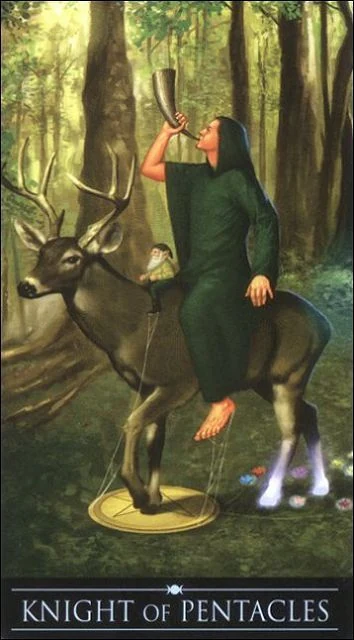 Knight of Pentacles card from the Silver Witchcraft Tarot deck