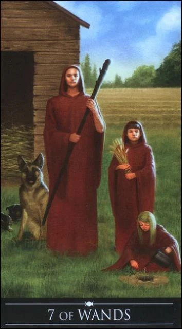 Seven of Wands card from the Silver Witchcraft Tarot deck