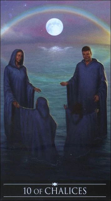 Ten of Chalices card from the Silver Witchcraft Tarot deck by Barbara Moore and Franco Rivolli