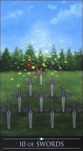Ten of Swords card from the Silver Witchcraft Tarot deck