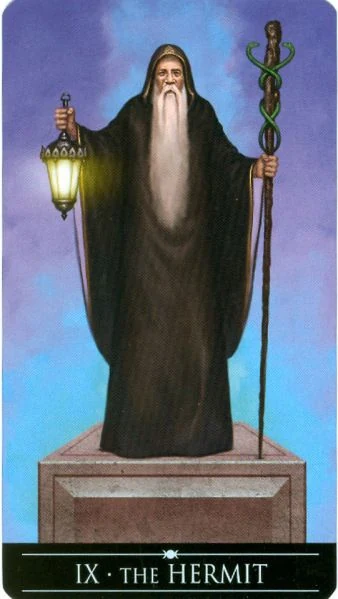 The Hermit card from the Silver Witchcraft Tarot deck
