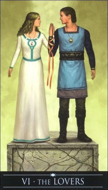 The Lovers card from the Silver Witchcraft Tarot deck by Barbara Moore and Franco Rivolli