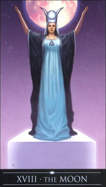 The Moon card from the Silver Witchcraft Tarot deck by Barbara Moore and Franco Rivolli