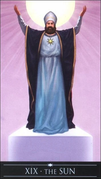 The Sun card from the Silver Witchcraft Tarot deck by Barbara Moore and Franco Rivolli