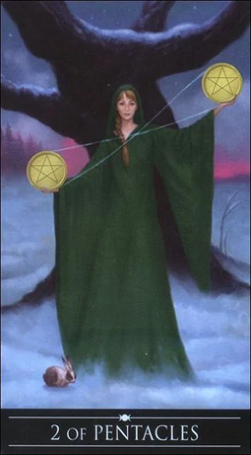 Two of Pentacles card from the Silver Witchcraft Tarot deck