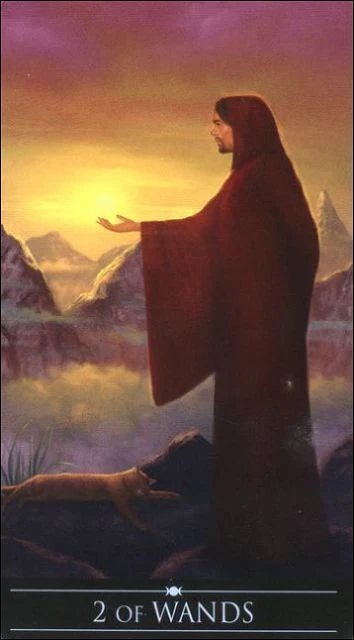 Two of Wands card from the Silver Witchcraft Tarot deck