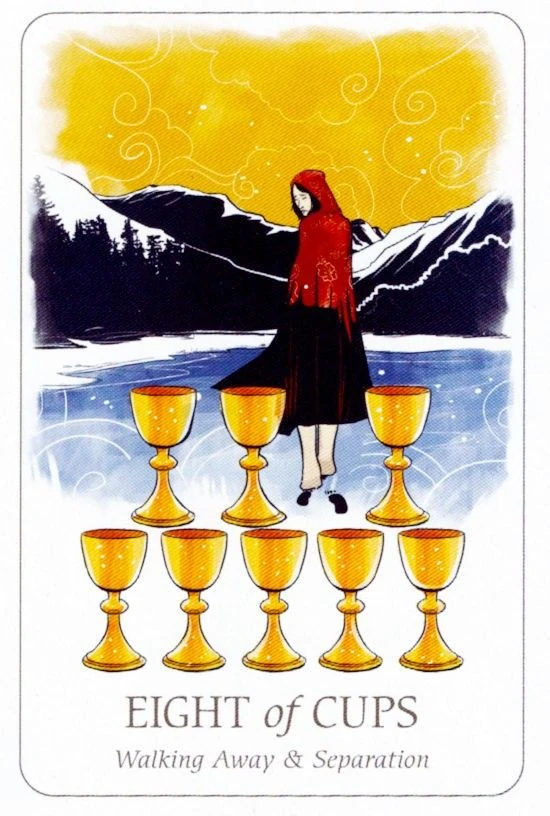 Eight of Cups card from the Simplicity Tarot deck by Emilie Muñiz
