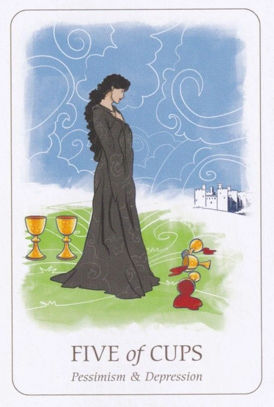Five of Cups card from the Simplicity Tarot deck by Emilie Muñiz