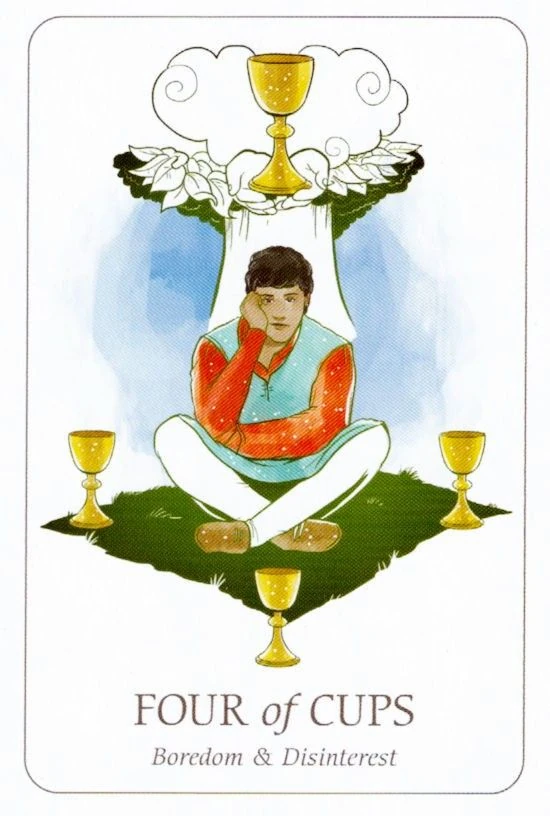 Four of Cups card from the Simplicity Tarot deck by Emilie Muñiz