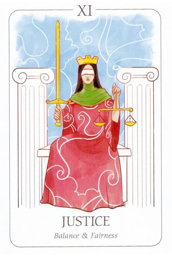 Justice card from the Simplicity Tarot deck by Emilie Muñiz