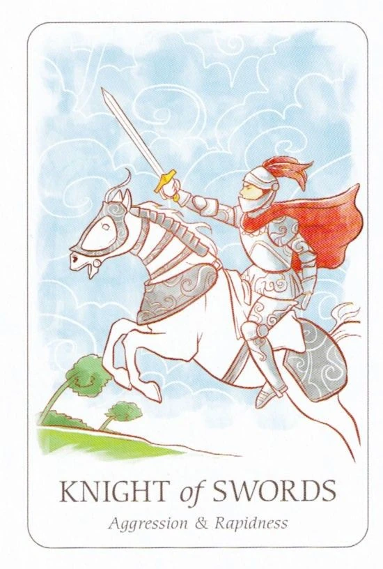 Knight of Swords card from the Simplicity Tarot deck by Emilie Muñiz