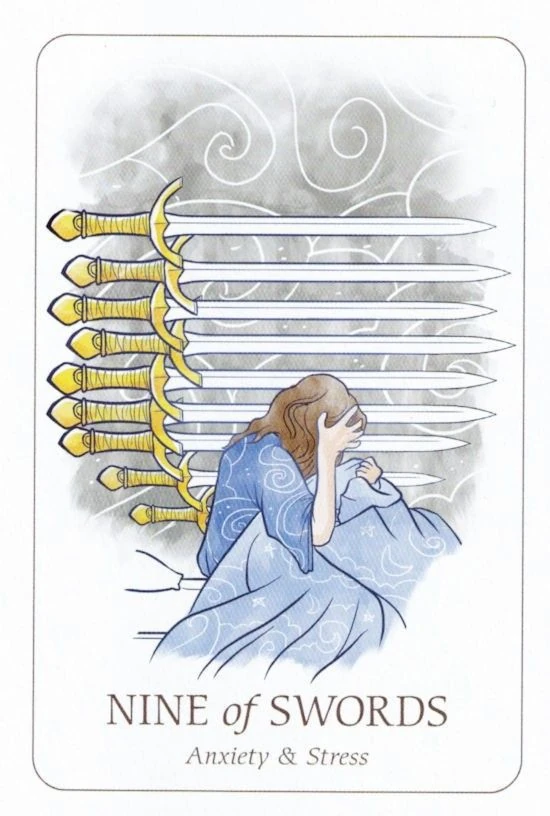 Nine of Swords card from the Simplicity Tarot deck by Emilie Muñiz
