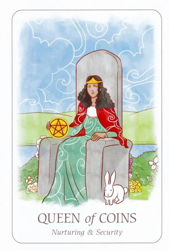 Queen of Coins card from the Simplicity Tarot deck by Emilie Muñiz