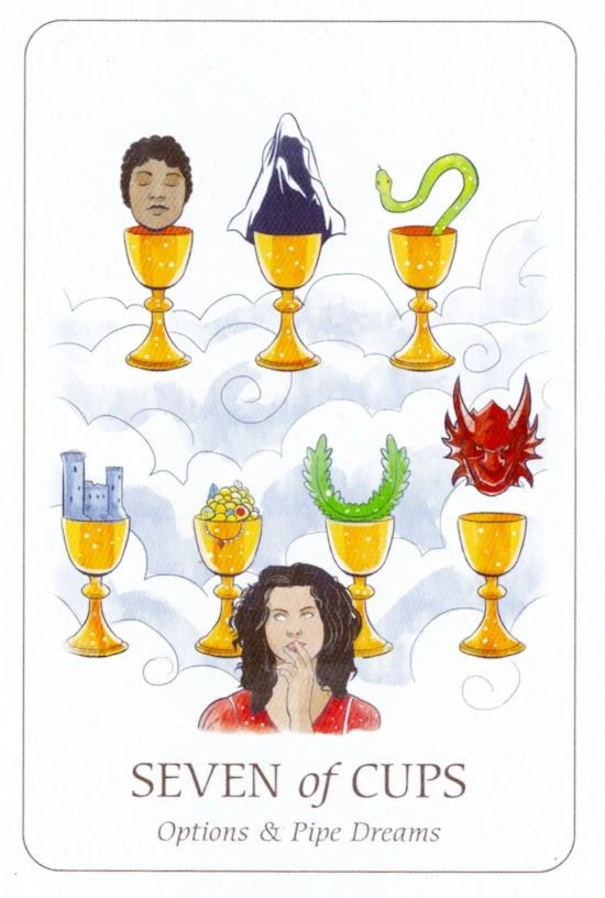 Seven of Cups card from the Simplicity Tarot deck by Emilie Muñiz