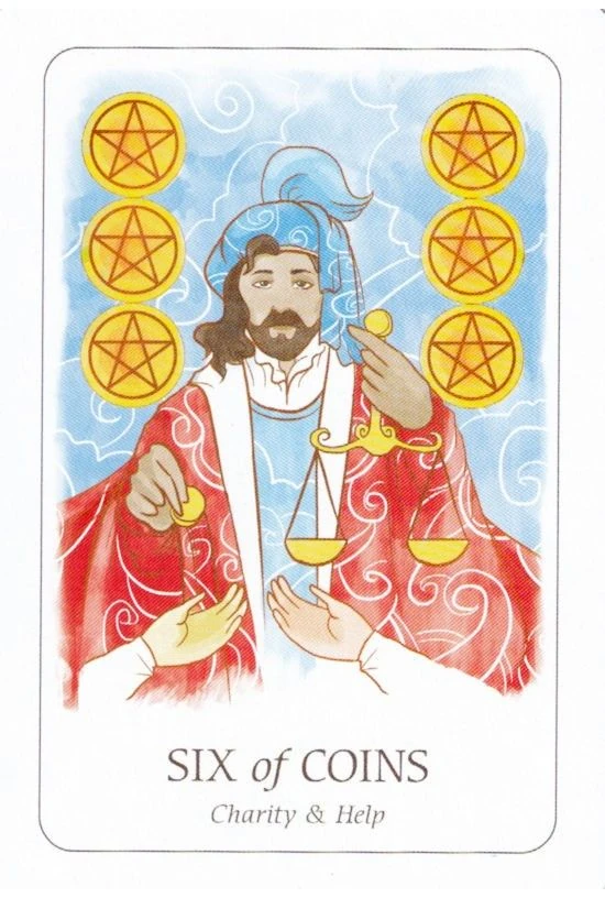Six of Coins card from the Simplicity Tarot deck by Emilie Muñiz
