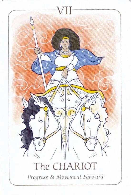 The Chariot card from the Simplicity Tarot deck by Emilie Muñiz