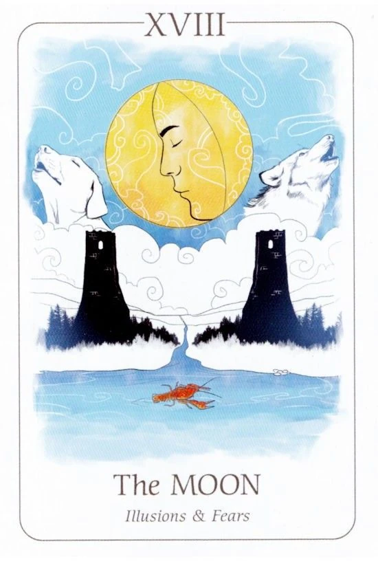 The Moon card from the Simplicity Tarot deck by Emilie Muñiz