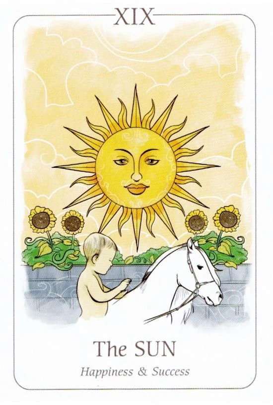 The Sun card from the Simplicity Tarot deck by Emilie Muñiz