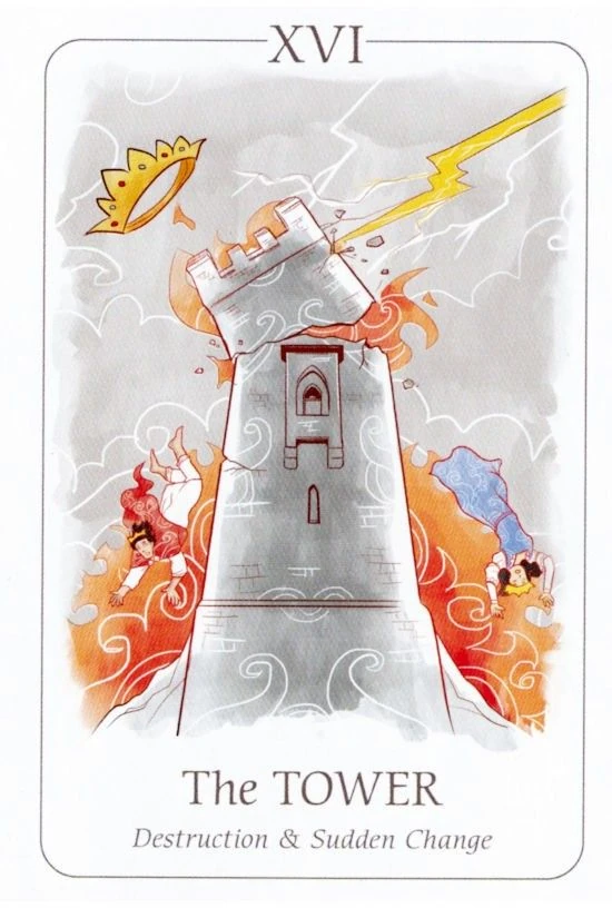The Tower card from the Simplicity Tarot deck by Emilie Muñiz