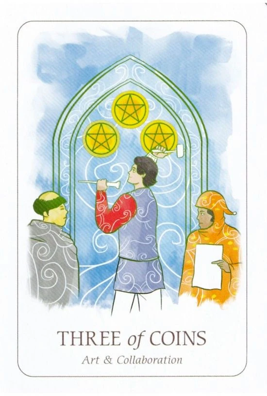 Three of Coins card from the Simplicity Tarot deck by Emilie Muñiz