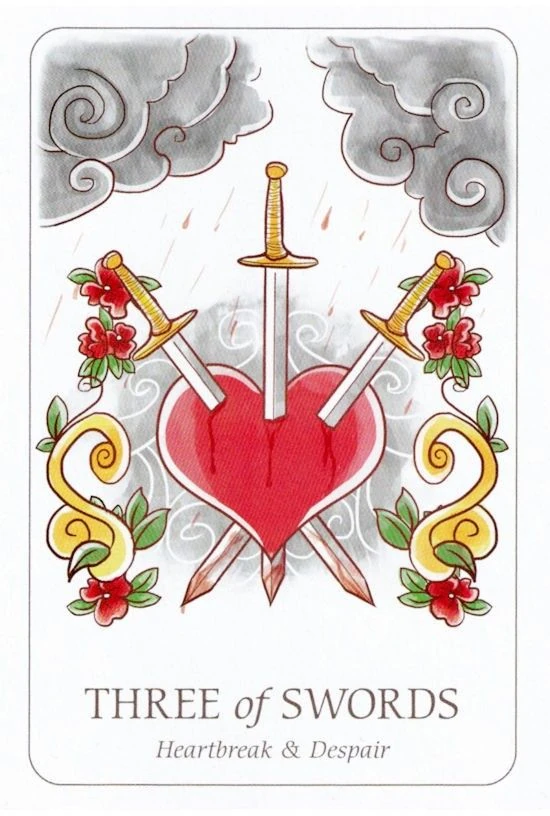 Three of Swords card from the Simplicity Tarot deck by Emilie Muñiz