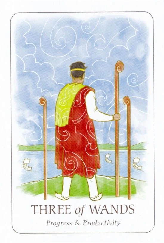 Three of Wands card from the Simplicity Tarot deck by Emilie Muñiz