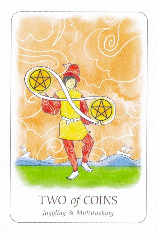 Two of Coins card from the Simplicity Tarot deck by Emilie Muñiz