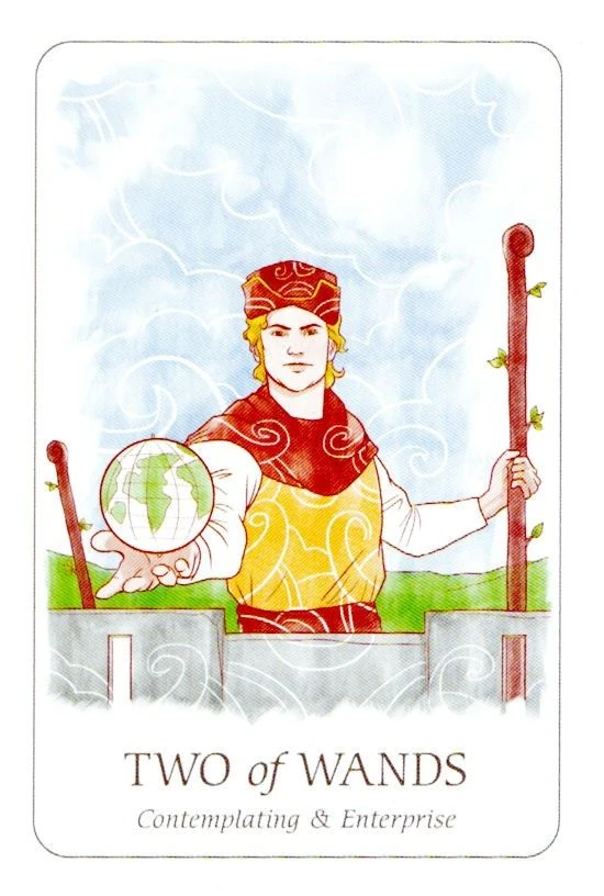 Two of Wands card from the Simplicity Tarot deck by Emilie Muñiz