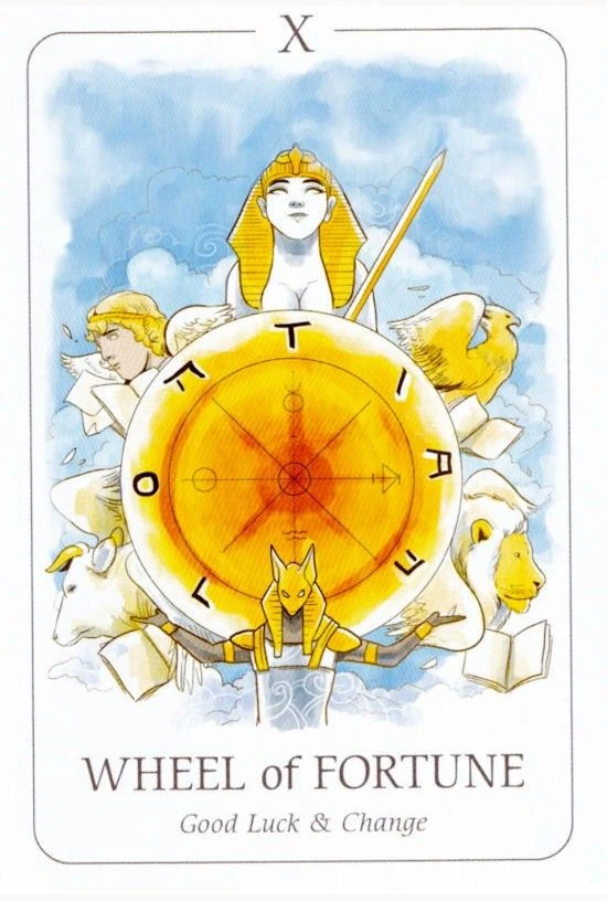 Wheel of Fortune card from the Simplicity Tarot deck by Emilie Muñiz