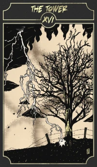The Tower card from the Sinking Wasteland Tarot deck