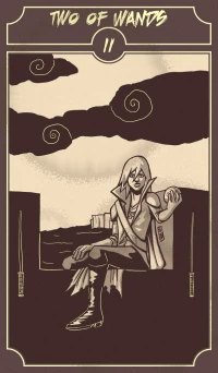 Two of Wands card from the Sinking Wasteland Tarot deck