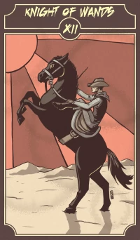 Knight of Wands card from the Sinking Wasteland Tarot deck