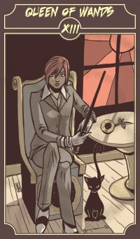 Queen of Wands card from the Sinking Wasteland Tarot deck
