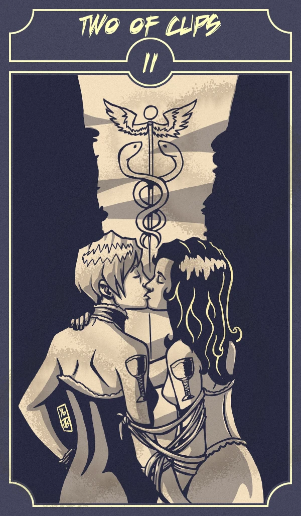 Two of Cups card from the Sinking Wasteland Tarot deck