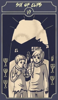 Six of Cups card from the Sinking Wasteland Tarot deck