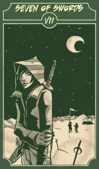 Seven of Swords card from the Sinking Wasteland Tarot deck