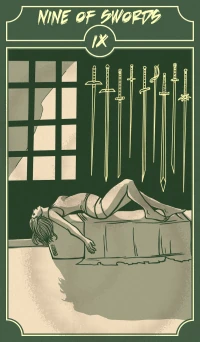 Nine of Swords card from the Sinking Wasteland Tarot deck