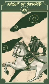 Knight of Swords card from the Sinking Wasteland Tarot deck