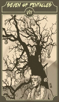 Seven of Pentacles card from the Sinking Wasteland Tarot deck