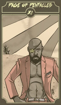 Page of Pentacles card from the Sinking Wasteland Tarot deck