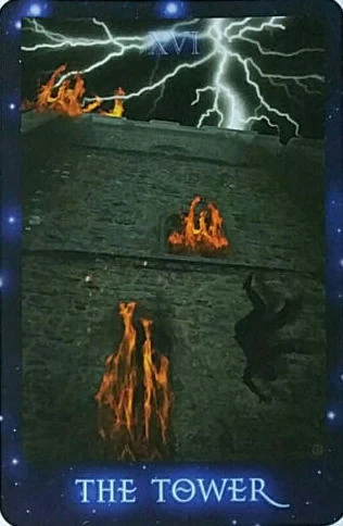 XVI The Tower card from The Sirian Starseed Tarot deck