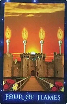 Four of Flames card from The Sirian Starseed Tarot deck