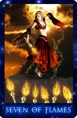 Seven of Flames card from The Sirian Starseed Tarot deck