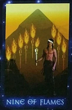Nine of Flames card from The Sirian Starseed Tarot deck
