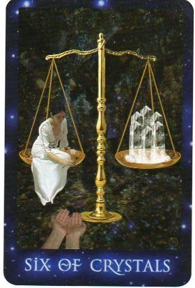 Six of Crystals card from The Sirian Starseed Tarot deck